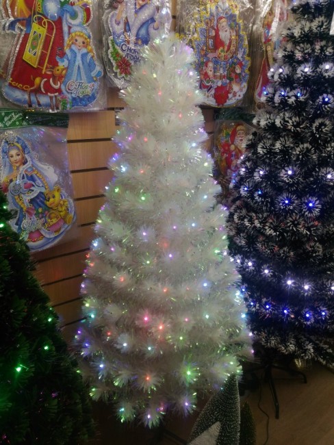Искусственная елка белая оптоволоконная 210 см со светодиодами