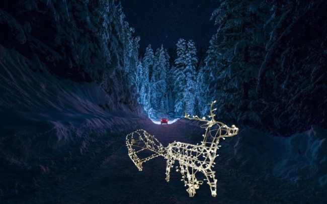 Новогодняя световая 3D фигура "Сани деда Мороза с оленем"